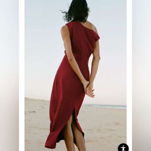 Zara Ruched Linen Blend Midi Dress - Picture 2 of 9